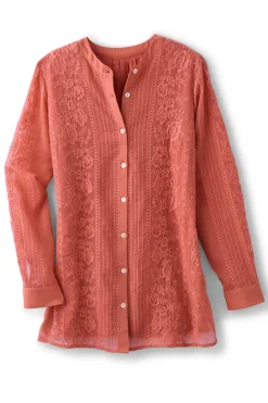 New Soft Surroundings Serafine Embroidered Tunic ApricotBrandy