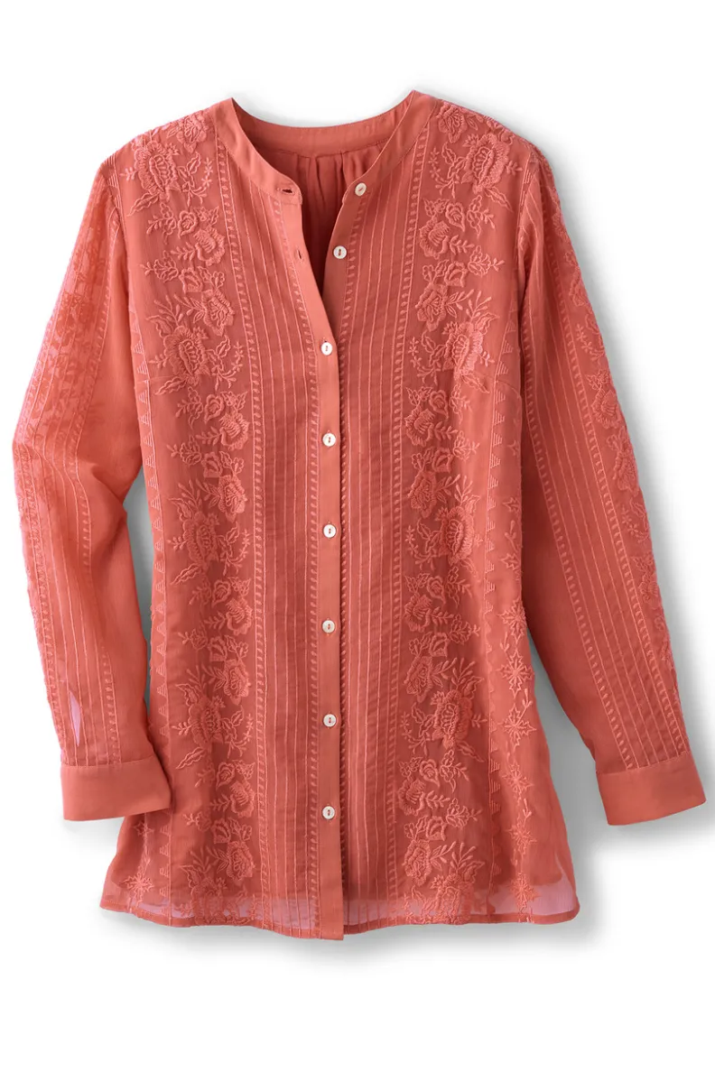 New Soft Surroundings Serafine Embroidered Tunic ApricotBrandy