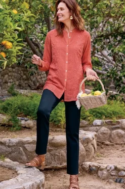 New Soft Surroundings Serafine Embroidered Tunic ApricotBrandy