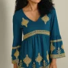 Hot Soft Surroundings Setara 3/4 Sleeve Top MoroccanBlue