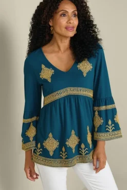 Hot Soft Surroundings Setara 3/4 Sleeve Top MoroccanBlue