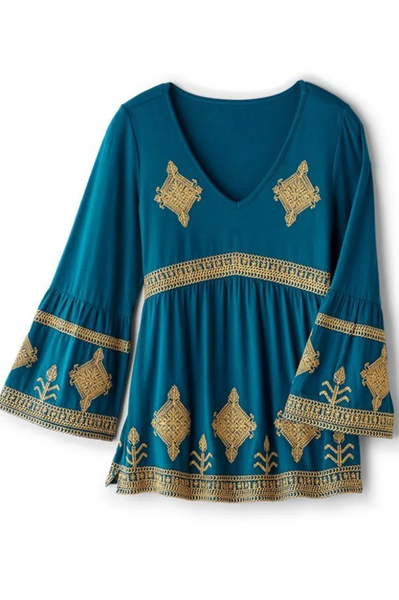 Hot Soft Surroundings Setara 3/4 Sleeve Top MoroccanBlue