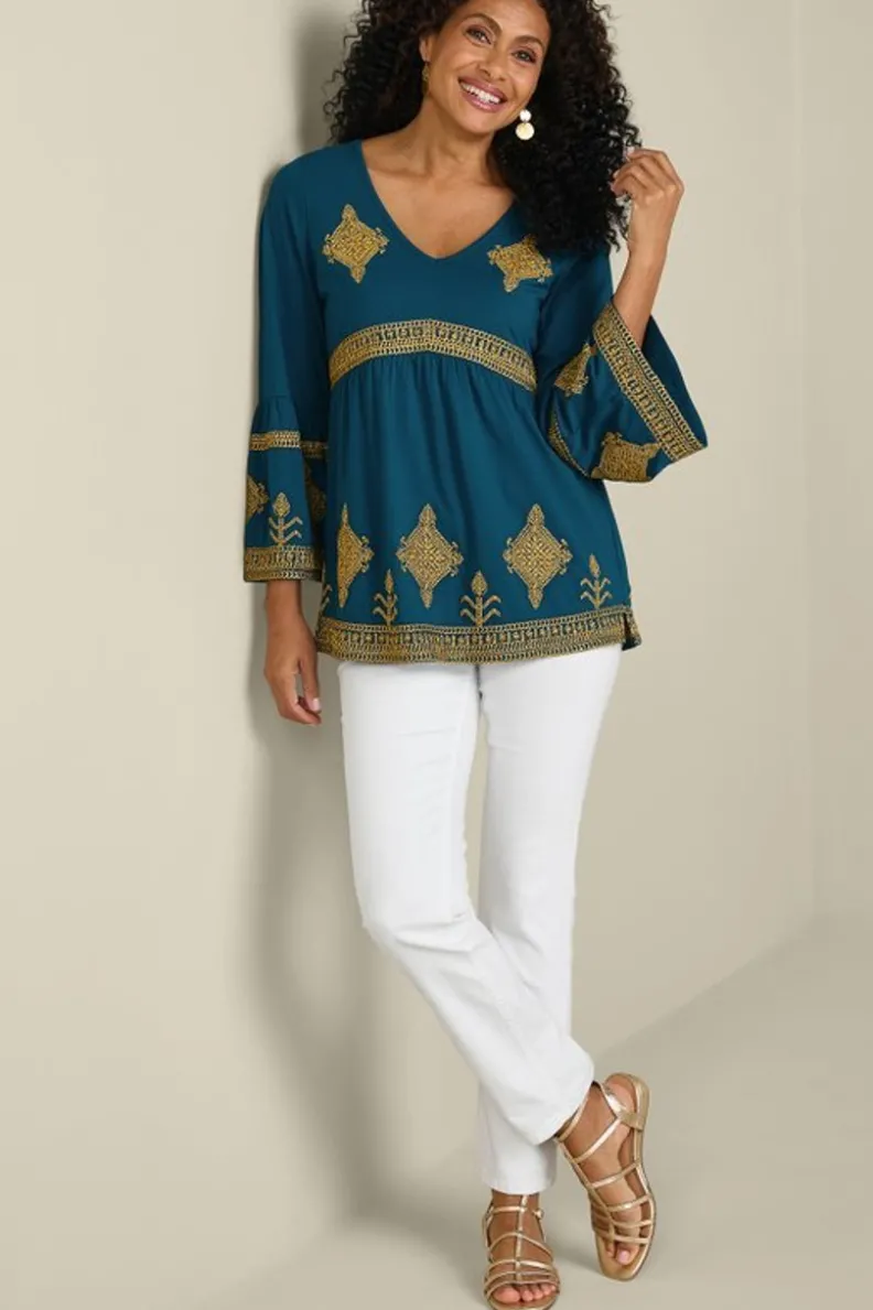 Hot Soft Surroundings Setara 3/4 Sleeve Top MoroccanBlue