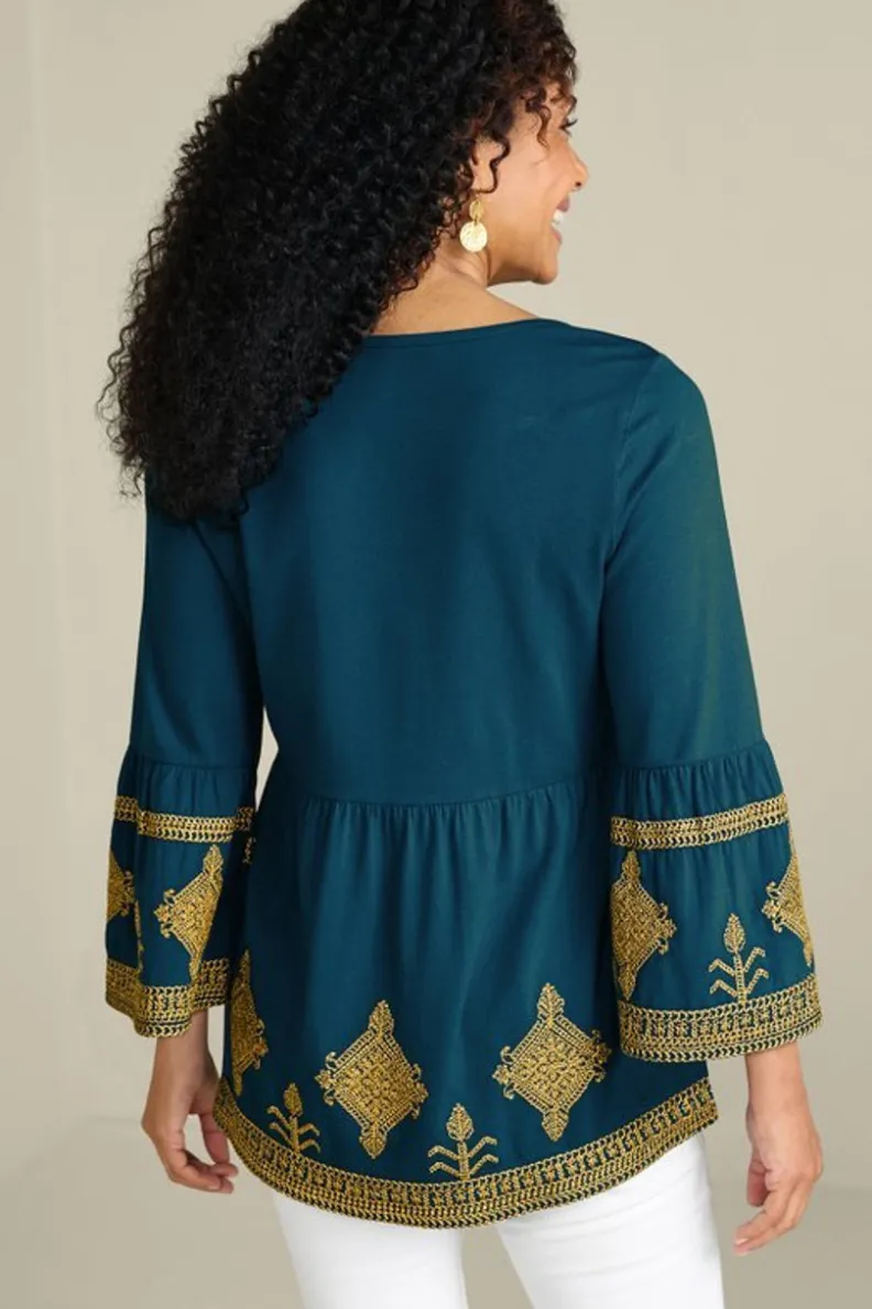 Hot Soft Surroundings Setara 3/4 Sleeve Top MoroccanBlue