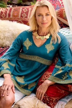 Hot Soft Surroundings Setara 3/4 Sleeve Top MoroccanBlue
