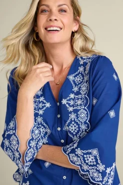 Clearance Soft Surroundings Shona Embroidered Top SodaliteBlue