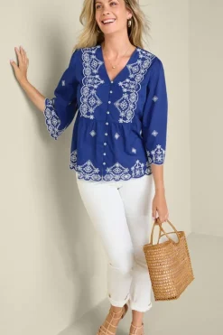 Clearance Soft Surroundings Shona Embroidered Top SodaliteBlue