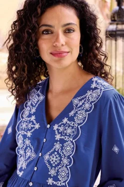 Clearance Soft Surroundings Shona Embroidered Top SodaliteBlue
