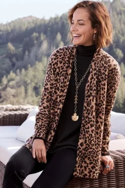 Online Soft Surroundings Sibyl Cashmere Printed Cardigan Leopard
