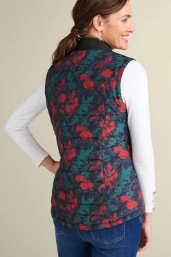 Discount Soft Surroundings Sienna Reversible Puffer Vest WildflowerAntiqueBlack