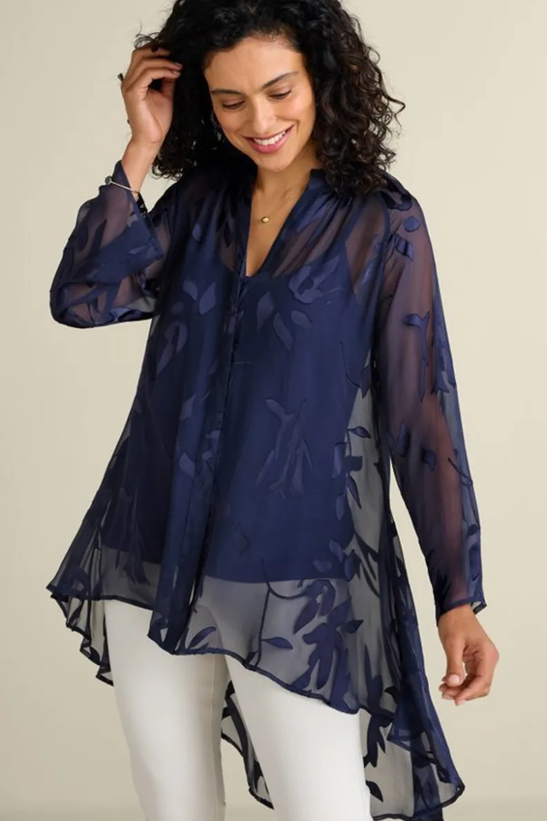 Discount Soft Surroundings Silk Convertible Shirt & Cami Navy