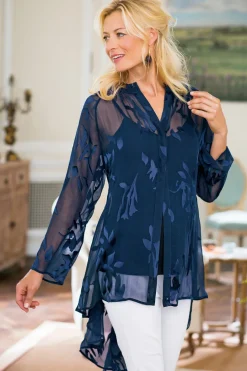 Discount Soft Surroundings Silk Convertible Shirt & Cami Navy