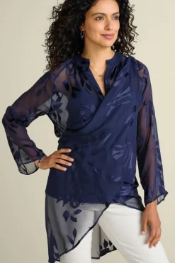 Discount Soft Surroundings Silk Convertible Shirt & Cami Navy