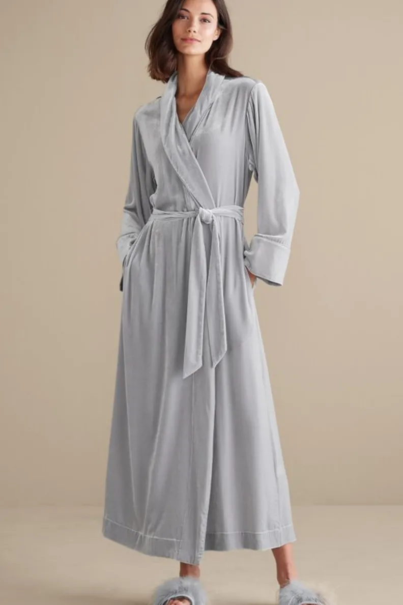 Fashion Soft Surroundings Silk Velvet Robe PlatinumGrey