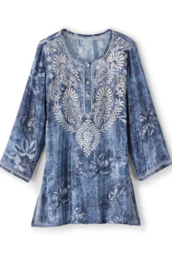 New Soft Surroundings Silvia Embroidered Tunic BlueMulti