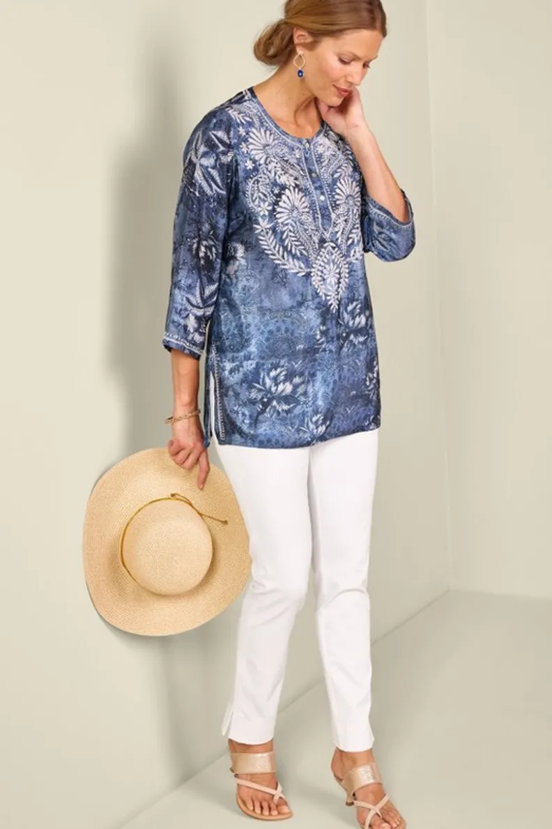 New Soft Surroundings Silvia Embroidered Tunic BlueMulti