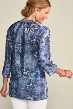 New Soft Surroundings Silvia Embroidered Tunic BlueMulti