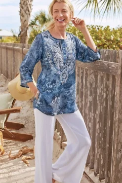 New Soft Surroundings Silvia Embroidered Tunic BlueMulti