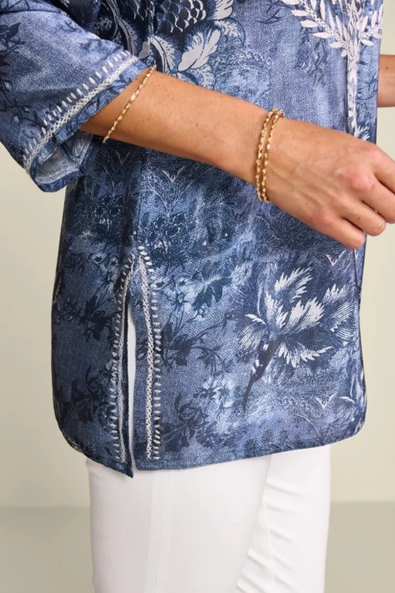 New Soft Surroundings Silvia Embroidered Tunic BlueMulti