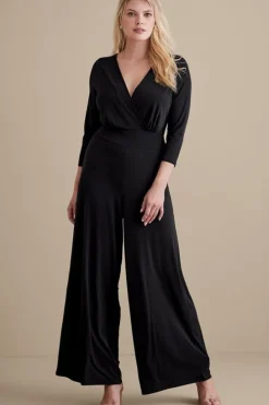 Best Soft Surroundings 3/4 Sleeve Penelope Jumpsuit Black