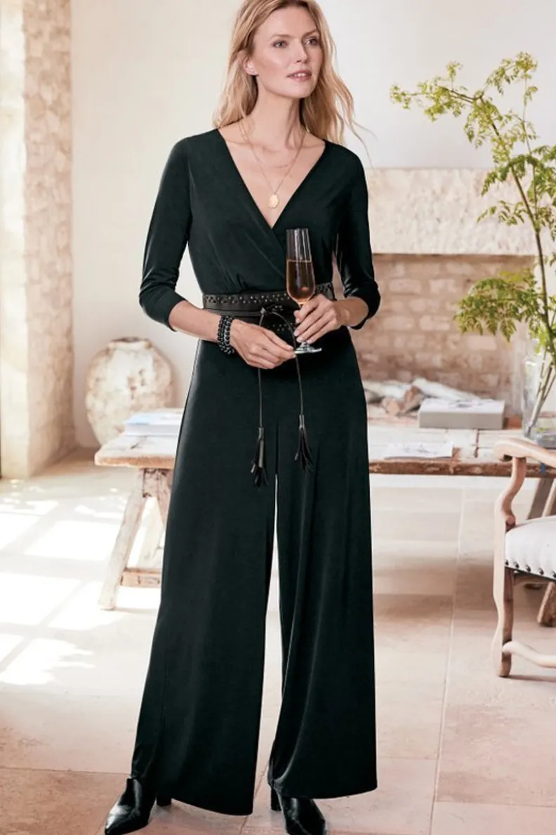 Best Soft Surroundings 3/4 Sleeve Penelope Jumpsuit Black
