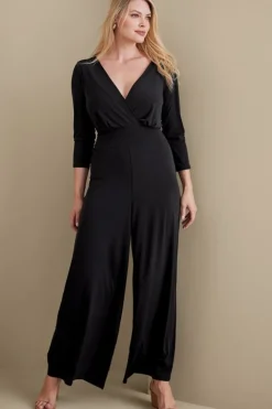 Best Soft Surroundings 3/4 Sleeve Penelope Jumpsuit Black