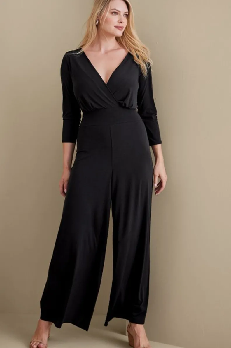Best Soft Surroundings 3/4 Sleeve Penelope Jumpsuit Black