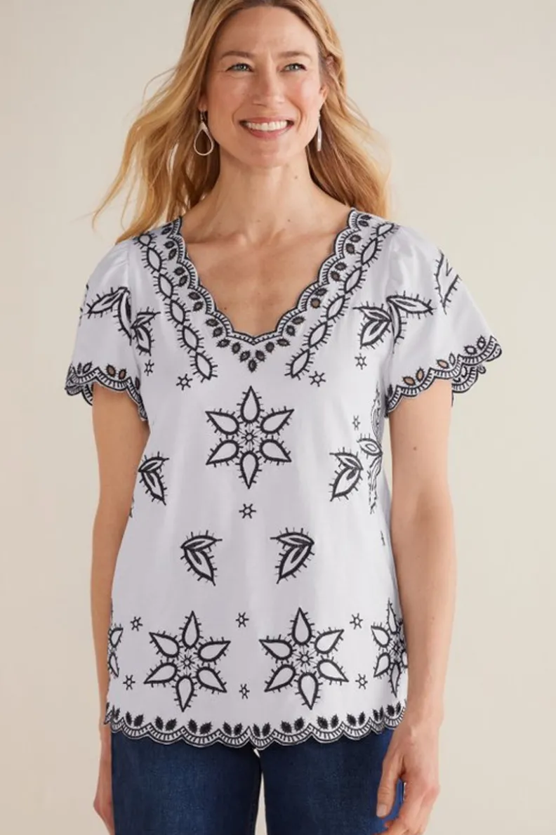Fashion Soft Surroundings Teres Embroidered Tee IvoryPearl