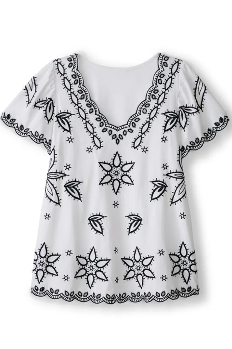 Fashion Soft Surroundings Teres Embroidered Tee IvoryPearl