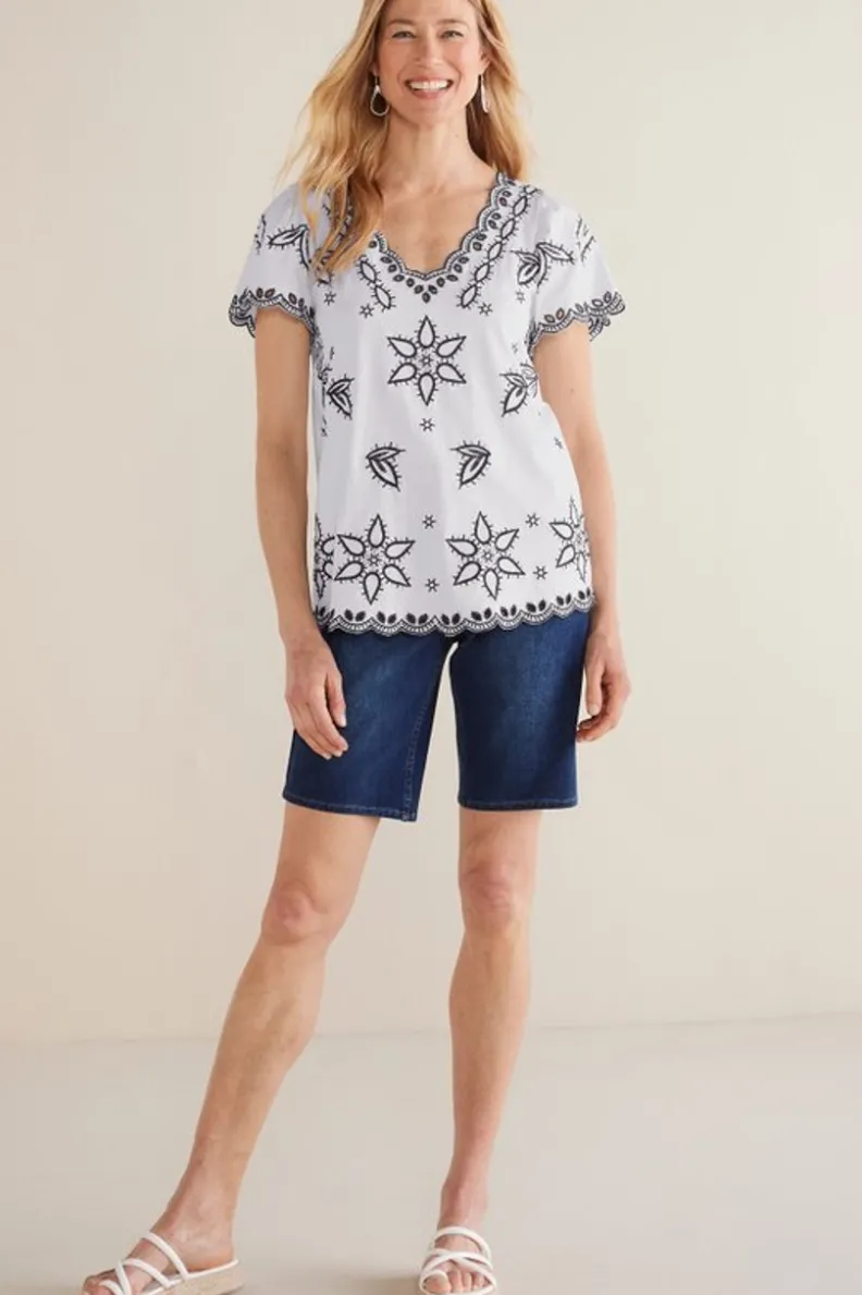 Fashion Soft Surroundings Teres Embroidered Tee IvoryPearl