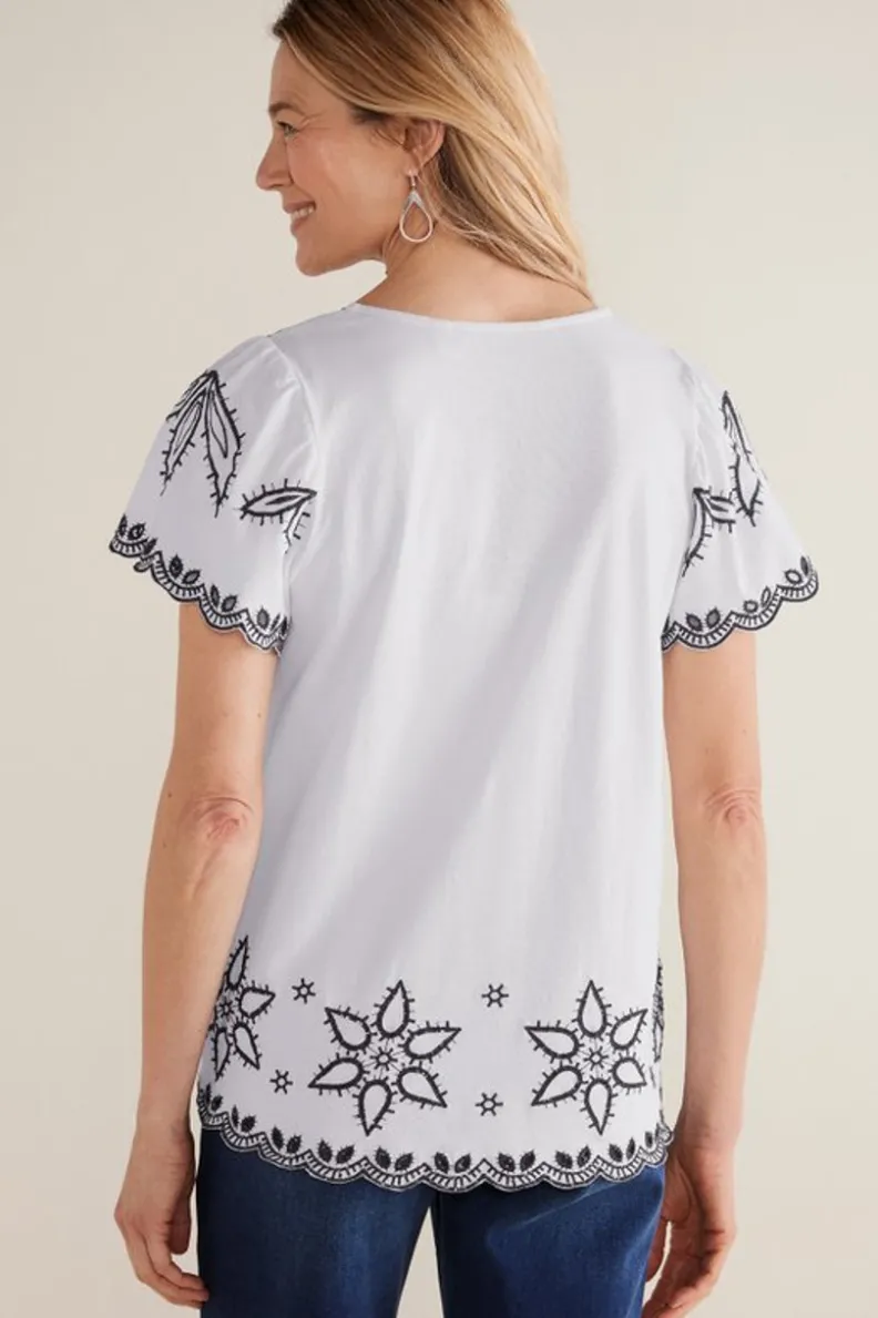 Fashion Soft Surroundings Teres Embroidered Tee IvoryPearl