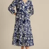 Clearance Soft Surroundings Tilda Embroidered Midi Dress Navy