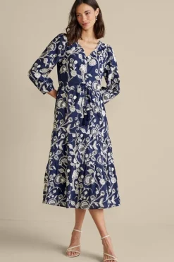 Clearance Soft Surroundings Tilda Embroidered Midi Dress Navy