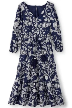 Clearance Soft Surroundings Tilda Embroidered Midi Dress Navy