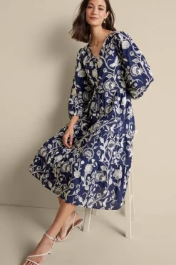 Clearance Soft Surroundings Tilda Embroidered Midi Dress Navy