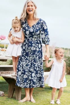 Clearance Soft Surroundings Tilda Embroidered Midi Dress Navy