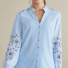 New Soft Surroundings Titania Embroidered Top ChambrayBlue