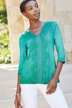Discount Soft Surroundings Trevi Lace Top JewelGreen