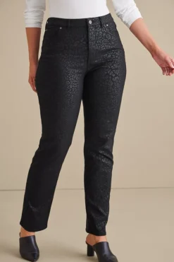 Sale Soft Surroundings Ultimate Denim Animal Straight Leg Jeans MetallicAnimal