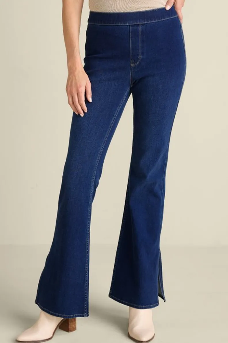 Best Soft Surroundings Ultimate Denim Slit Hem Flare Jeans TidalBlueWash
