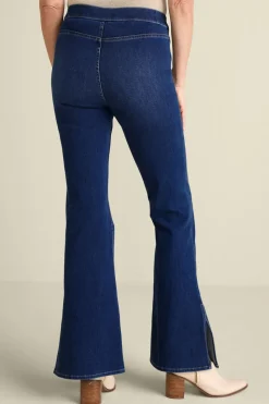 Best Soft Surroundings Ultimate Denim Slit Hem Flare Jeans TidalBlueWash