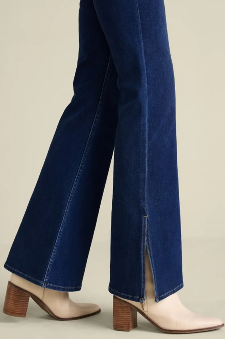 Best Soft Surroundings Ultimate Denim Slit Hem Flare Jeans TidalBlueWash