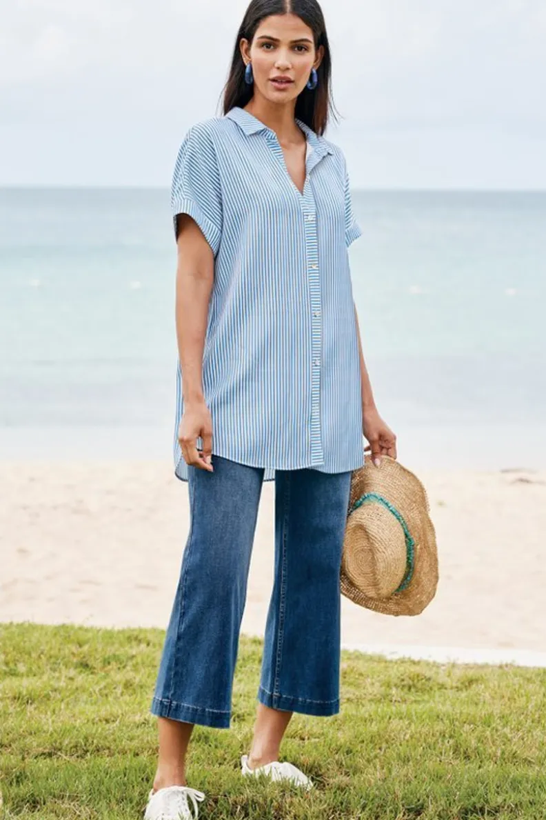 Discount Soft Surroundings Ultimate Denim Wide Leg Crop Jeans MirrorLakeWash