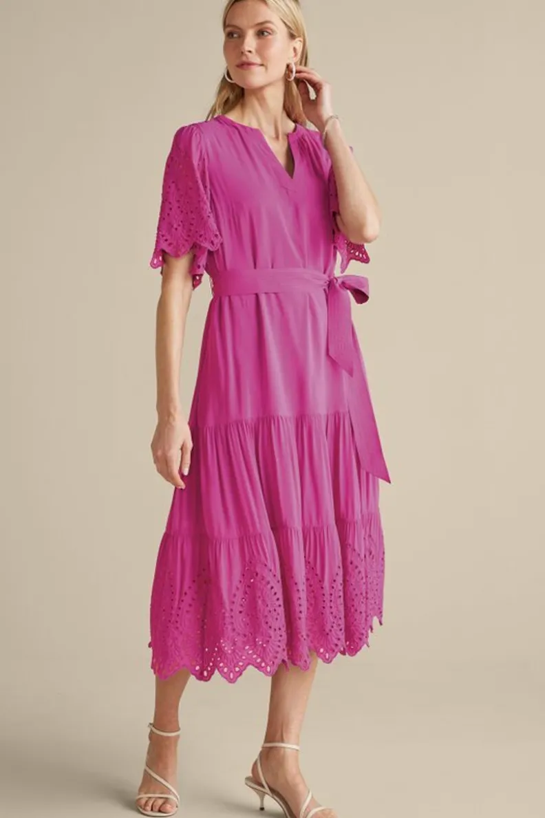 New Soft Surroundings Verena Eyelet Midi Dress DeepOrchid