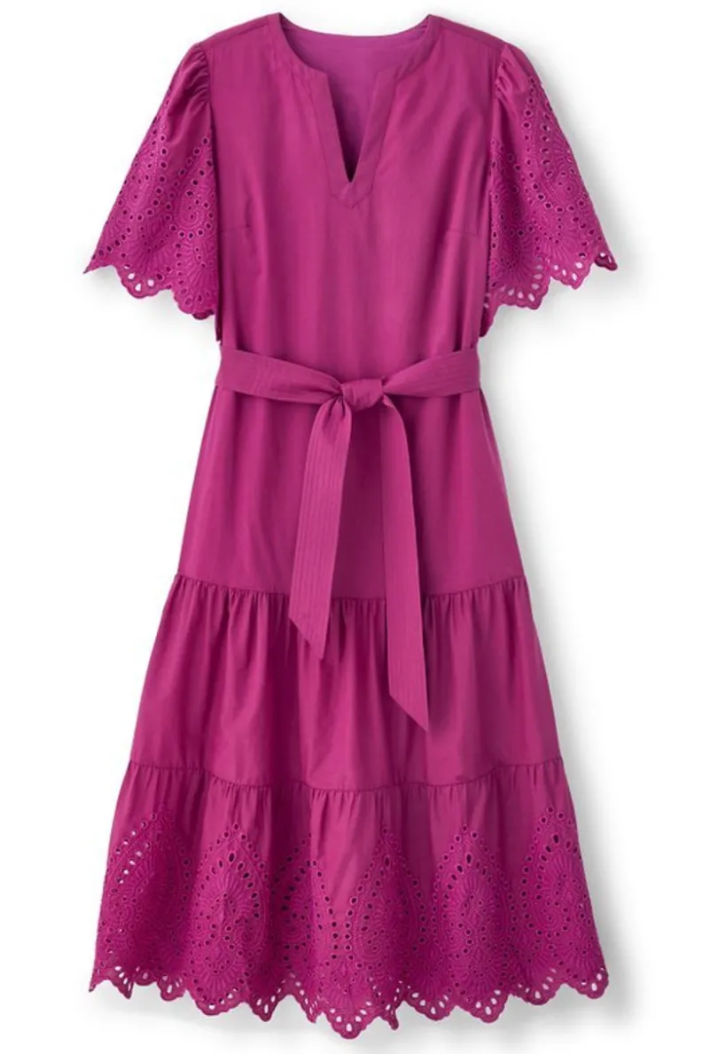 New Soft Surroundings Verena Eyelet Midi Dress DeepOrchid