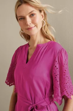 New Soft Surroundings Verena Eyelet Midi Dress DeepOrchid