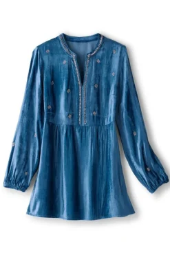 Best Soft Surroundings Verna Embellished Velvet Tunic BlueSapphire