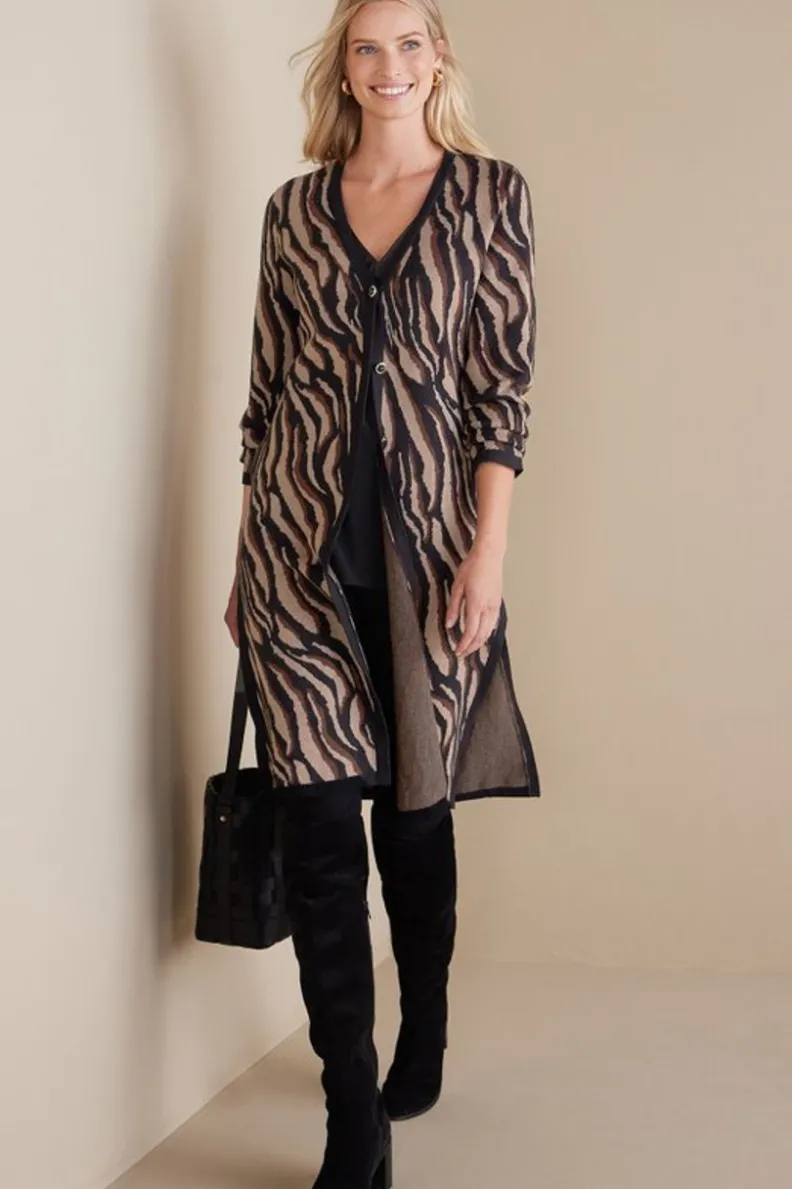 Best Soft Surroundings Veronica Jacquard Cardigan NeutralAnimal