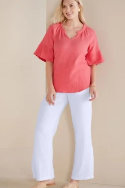 Clearance Soft Surroundings Vinka Gauze Pullover SunkistCoral