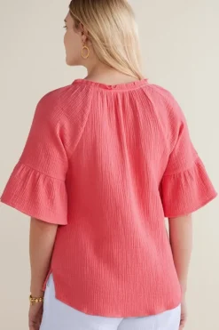 Clearance Soft Surroundings Vinka Gauze Pullover SunkistCoral